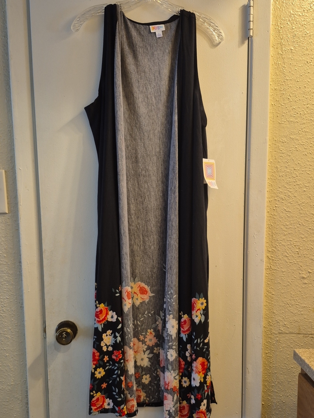 Black Floral Long Open Duster Vest
